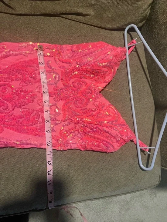 Pink/Coral Sequin Embellished Evening Gown - Picture 6 of 9